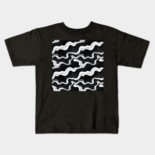 Monochrome Waves: Modern Abstract Ebb and Flow Kids T-Shirt